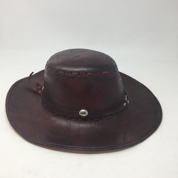 Leather Brown Outback Hiking Hat with silver embellishments main image 5